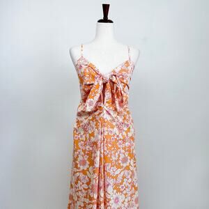 J. Crew Tie-Front Strappy Orange Floral Midi Dress NWT